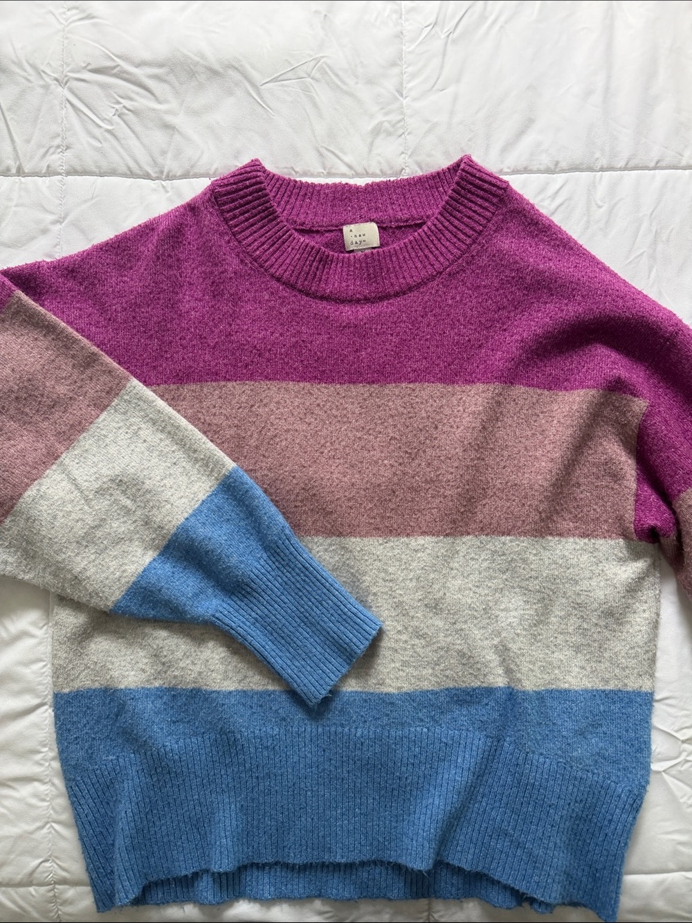 a new day Pink, Blue & Cream Striped Crewneck Sweater